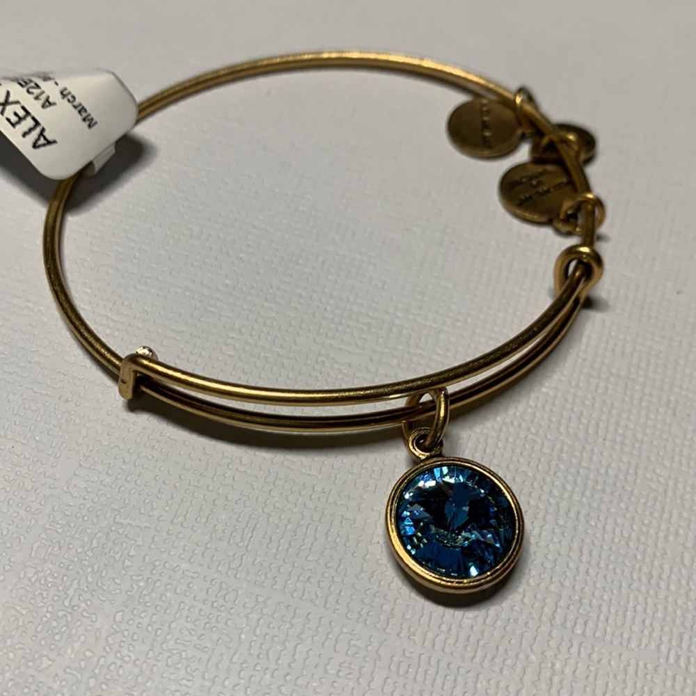 2/$20 Alex and Ani aquamarine March birthstone gold tone bracelet